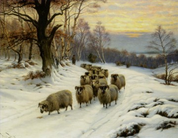 Sheep Shepherd Painting - shepherd in winter